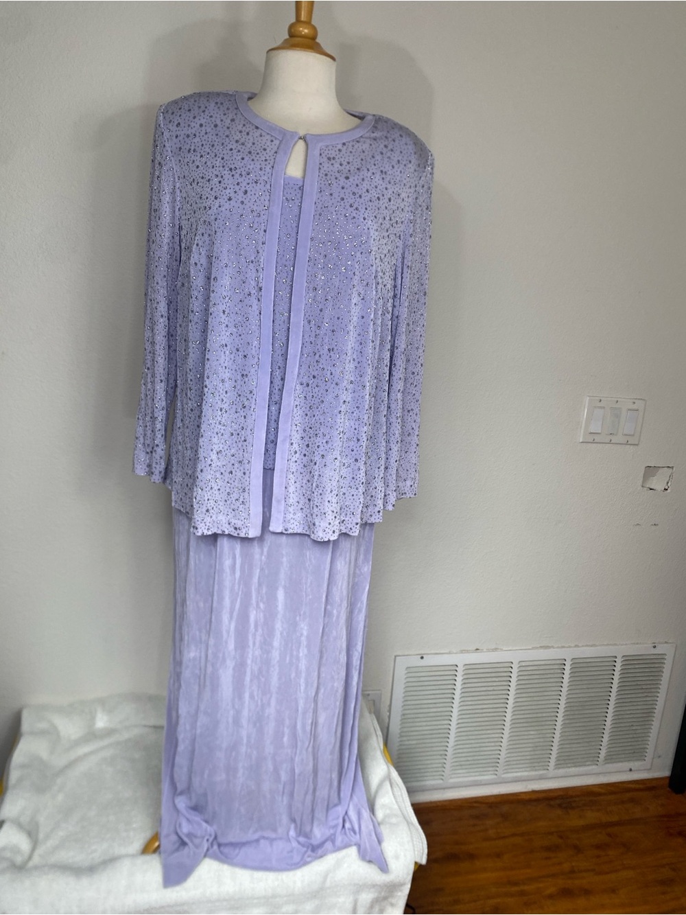 Alex Evenings Women's Lavender Sparkle Special Occasion Dress + Cardigan Size 14